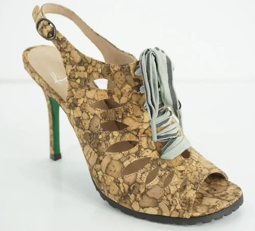 Donald Pliner Lisa Ilyna Rock Cork Slingback Lace Up Bow Sandal